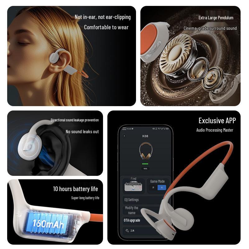 Private Mold K08 Bone Conduction Open-Ear Wireless Bluetooth Sports Headphones for Comfortable Long Wear
