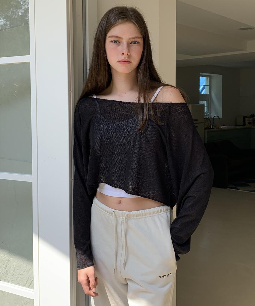 INJIACTIVE Linen Crop Top Black