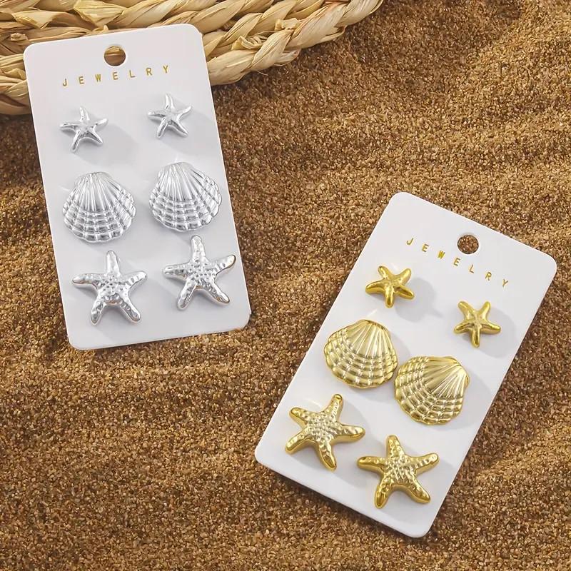 1 Set Elegant Cute CCB Starfish Shell Stud Earrings for Women Summer Vocation Style Fashion Earrings Party Jewelry Gifts