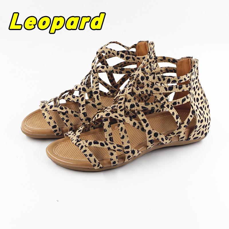 New Women Open Toe High Tops Sandals Comfy PU Leather Hollow Out Summer Shoes Boho Style Bandage Back Zipper Beach Shoes