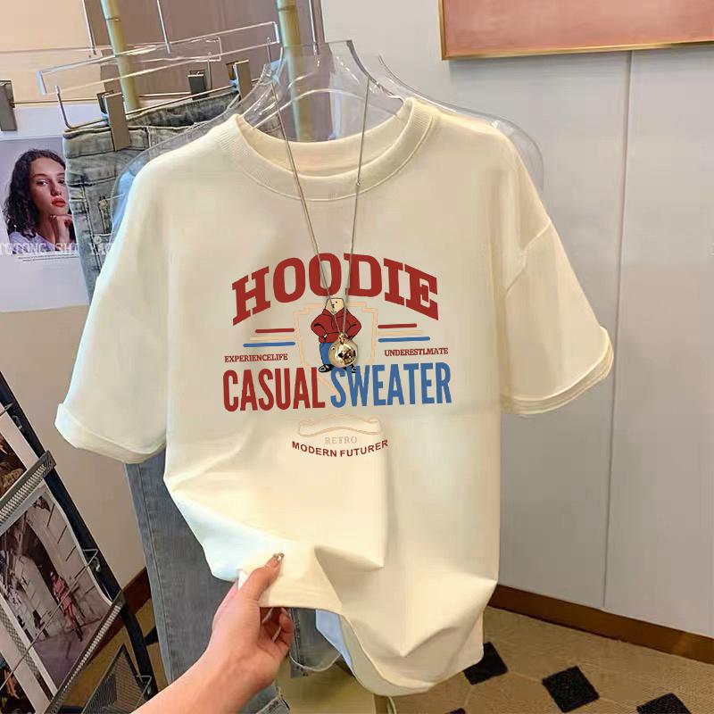 

apricot pure cotton with niche round neck short-sleeved T-shirt for women s 2025 summer new European loose top bottoming shirt M S