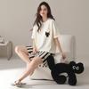 Pure cotton pajamas women's 1011 new summer casual style soft short-sleeved shorts loose and wearable loungewear set