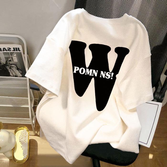 

White cotton short-sleeved t-shirt women s 2025 new loose oversze super good-looking couple half-sleeved top summer M белый