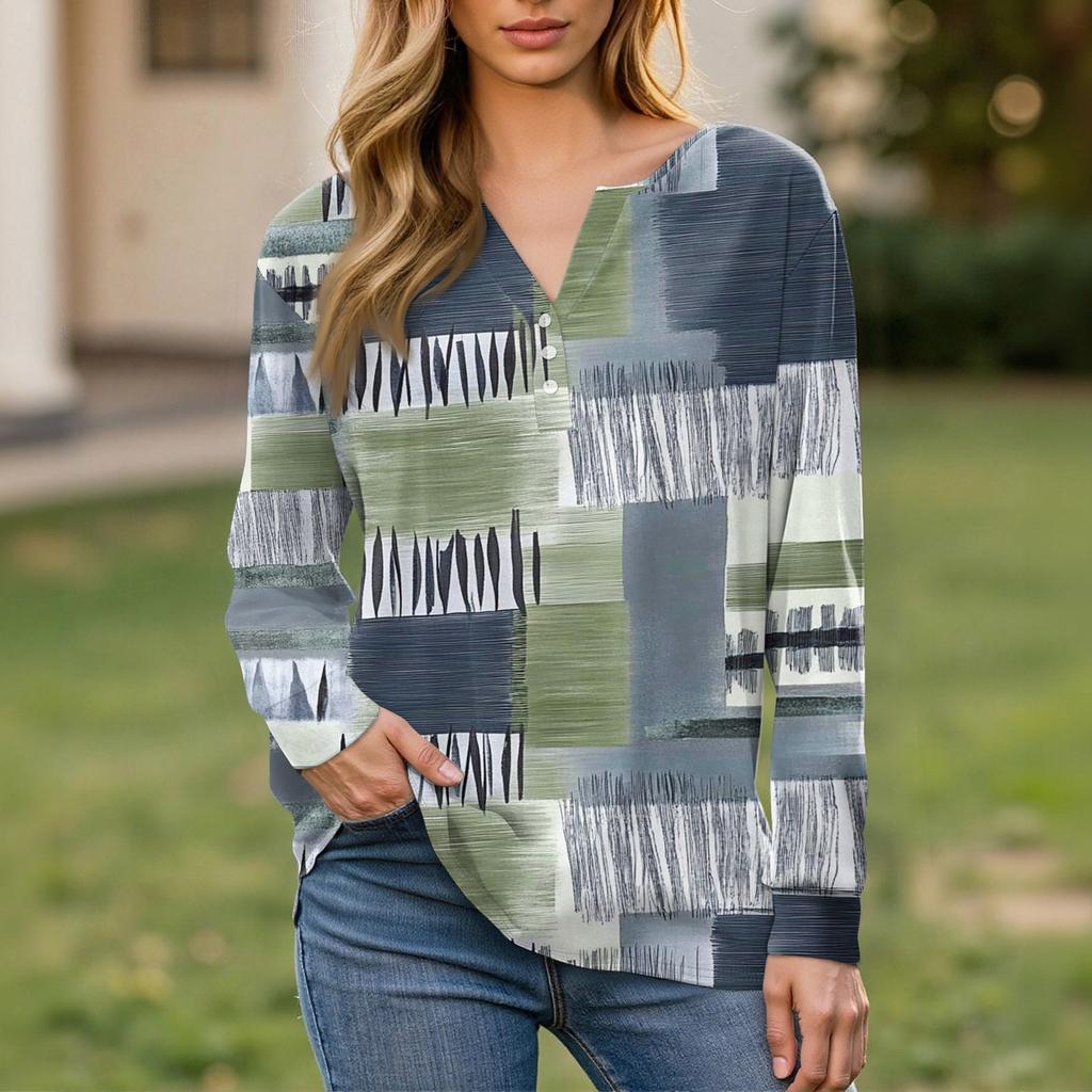 Women's T Shirt Tee Button Long Sleeve Daily Weekend Fashion Basic V- Neck Regular Top