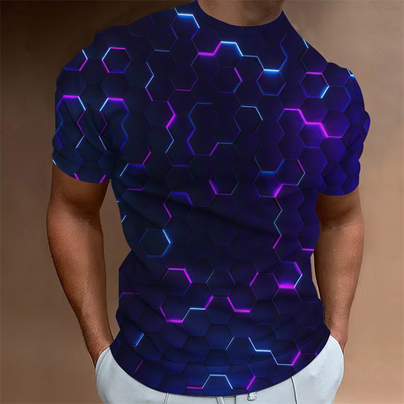 Technological Geometric Blocks All Over Print T-shirt for Men Harajuku Street Personality Loose Short Sleeve Summer Tshirt