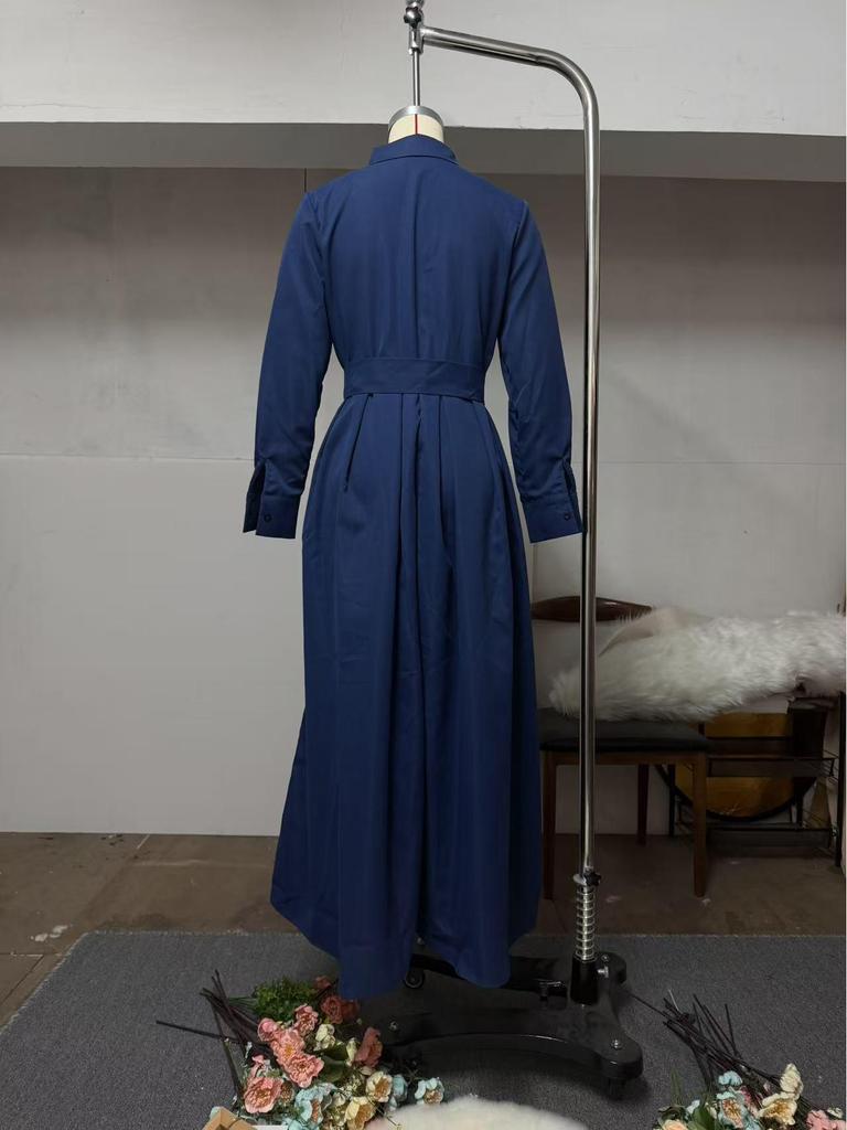 Elegantes Langarm-Reverskleid für Damen - Einfarbig, Lässige Mode