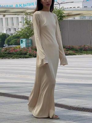 2024 Summer Women's Solid Color Long-Sleeved Waist-Hugging French Dress