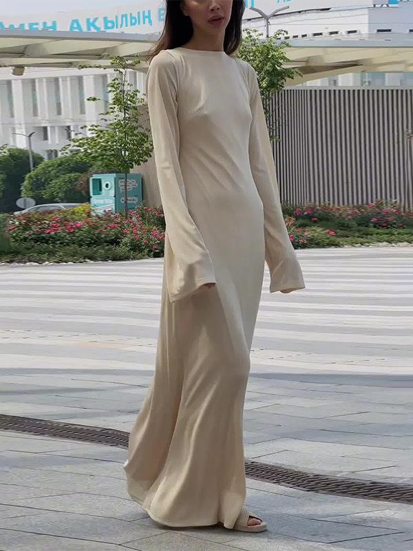 Robe d'été pour femmes 2024, couleur unie, manches longues, cintrée à la taille, style français