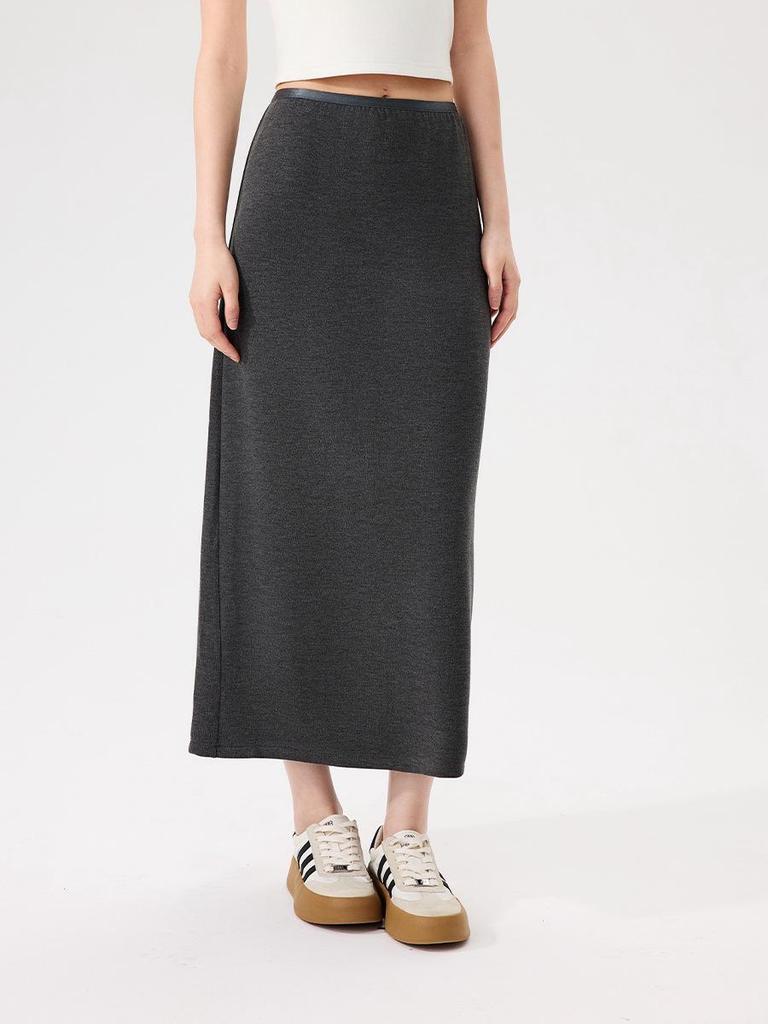 Women's Winter Knit Snowflake Velvet Skirt - Korean Style, Warm, Versatile, Loose Slimming, Back Slit Midi Skirt