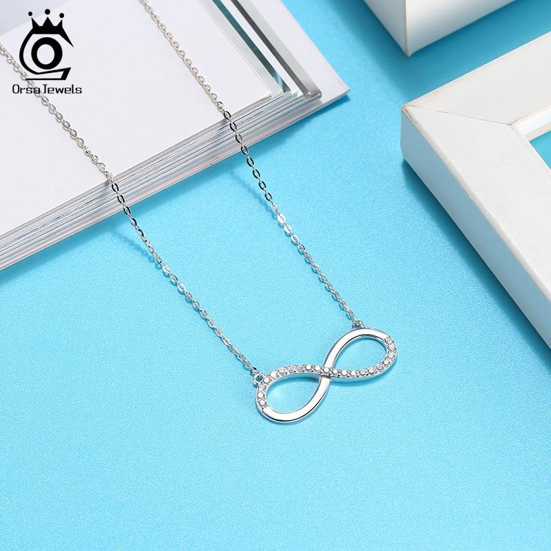 Orsa Jewels Pravé 925 Stříbro Náhrdelník s přívěskem Nekonečno Pavé Čirý Aaaa Zirkon Módní Náhrdelník s přívěskem Denní Párty Dárek Šperky Sn192