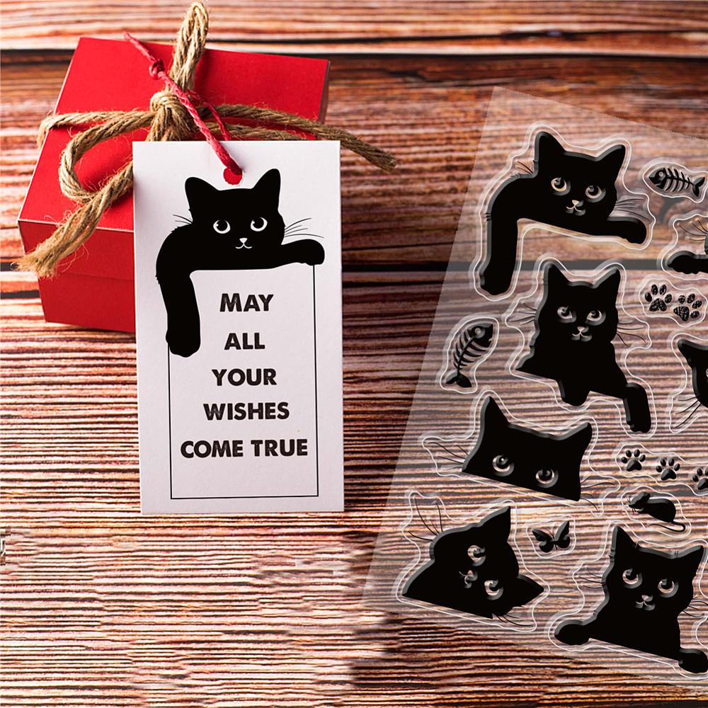 PVC Plastic Stamps for DIY Scrapbooking Photo Album Decorative Cards Making Stamp Sheets Cat Pattern 16x11x0.3cm