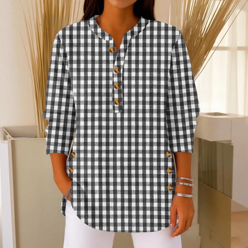 Women's Fashionable Button Collar Long-sleeved Christmas Print Pullover Top