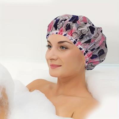 4-teilige Duschhauben, verstellbare bedruckte Haube, wasserdichte Badehauben, wiederverwendbare Duschhauben, Gummiband, Bade- und Haarhut für Frauen und Damen, Spa-Salon