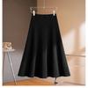 Luxury Black-Gray Wool A-Line Skirt for Women - Spring/Autumn 2026, Plus Velvet, Thickened Mid-Length Flare Design