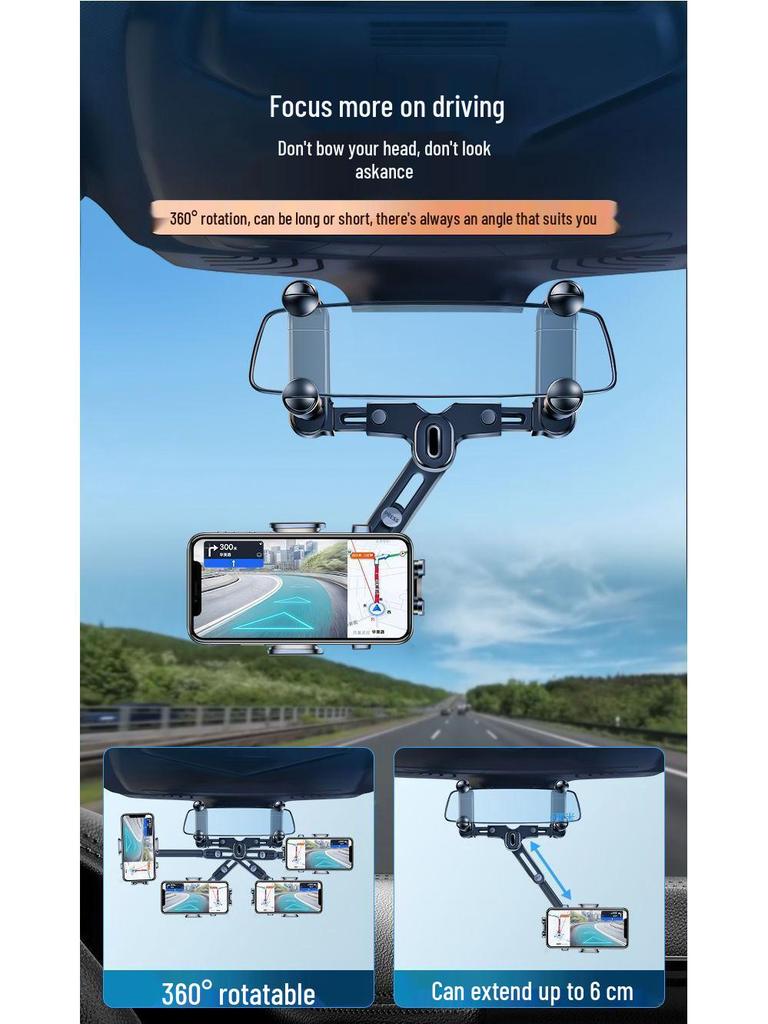 Rearview Mirror 360° Universal Phone Mount for Recording with Anti-Shake Stability