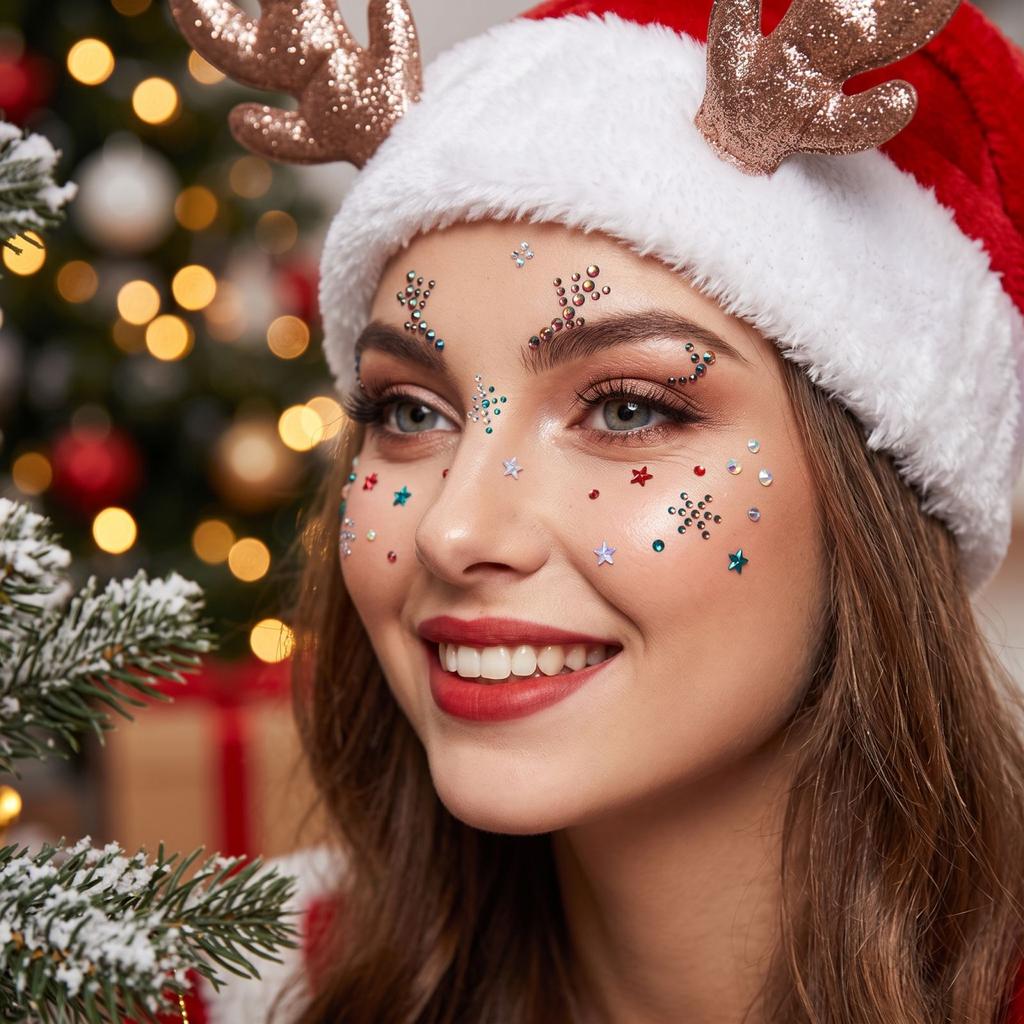 Christmas 3D Face Stickers with Design for Holiday Party Makeup