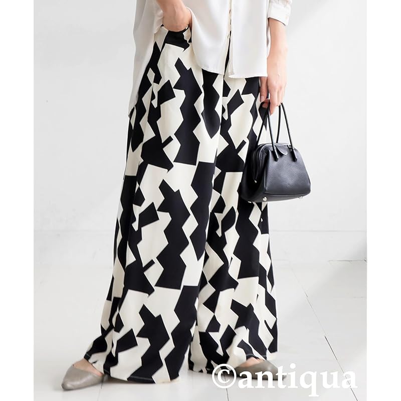 [antiqua] [Antica] Monotone Pattern Pants Ladies Bottoms PO-00189 Large 05 Black X White