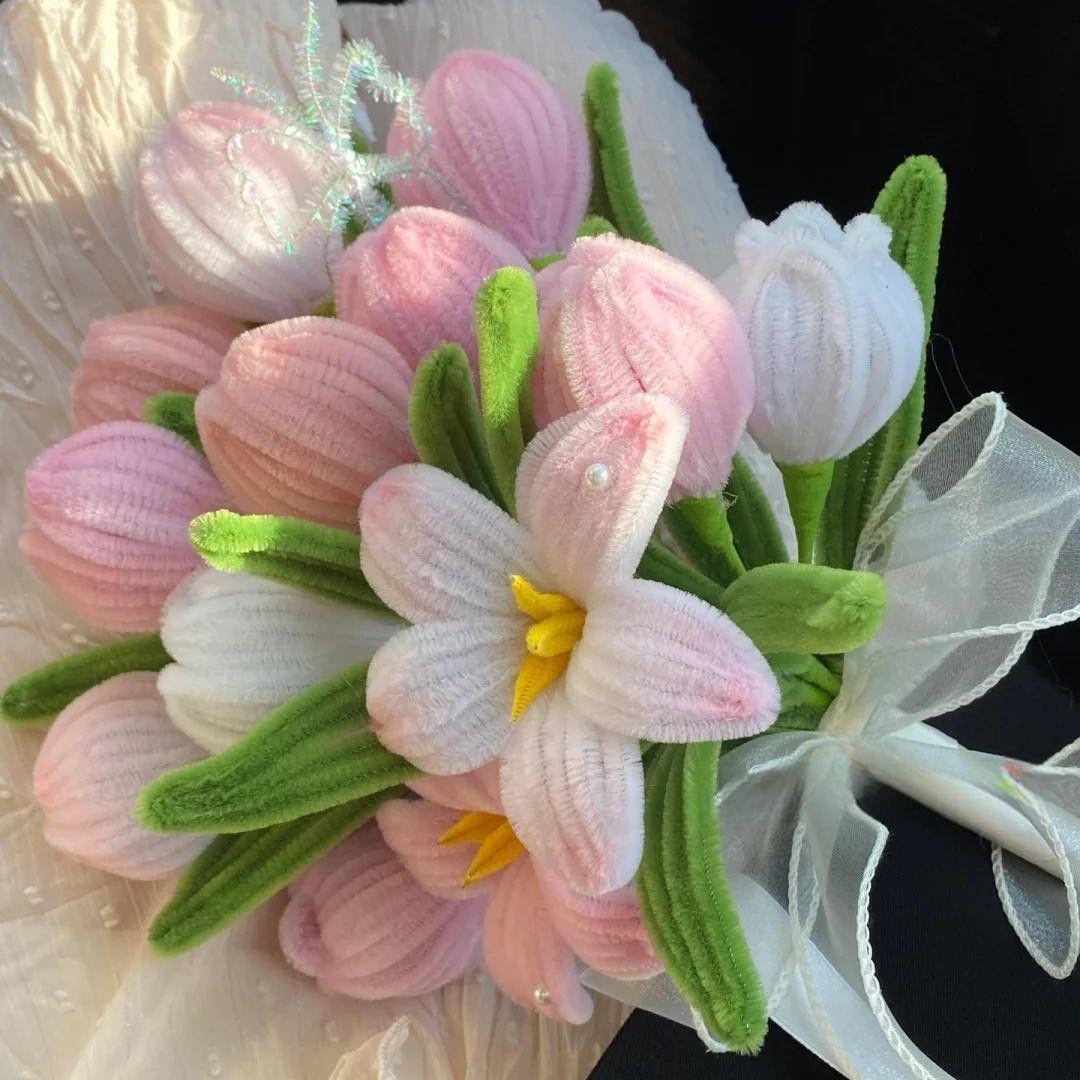 

Chenille Stem DIY Bridal Bouquet Kit - Creative Macaron Flowers, Perfect for Gifting with Free Shipping