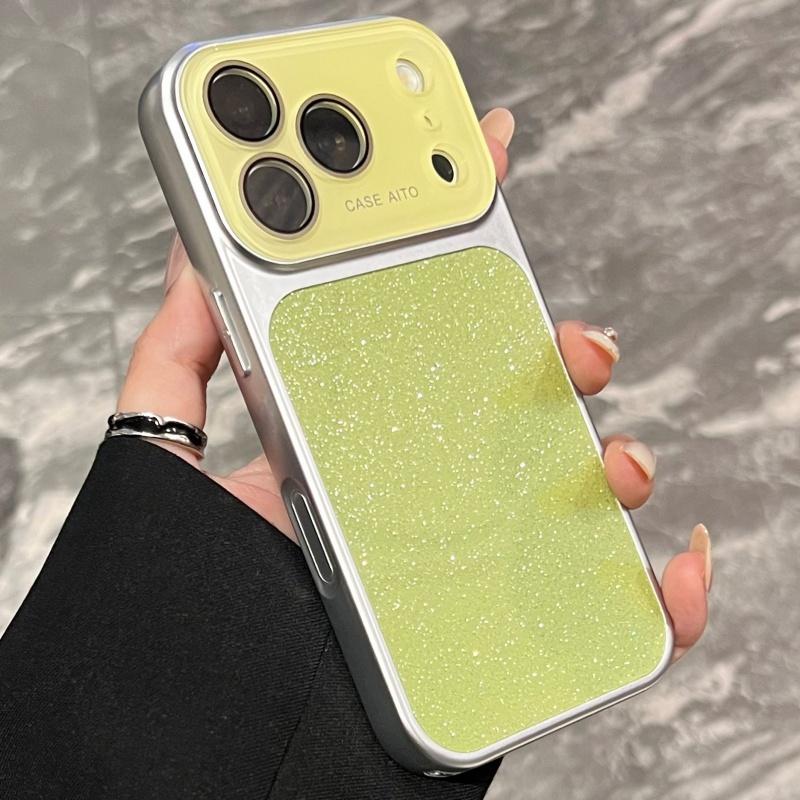 Aurora Glitter Gradient Case For iPhone 17 16 15 14 13 Pro Max Plating Armor Shockproof Shiny Crystal Large Window Cover