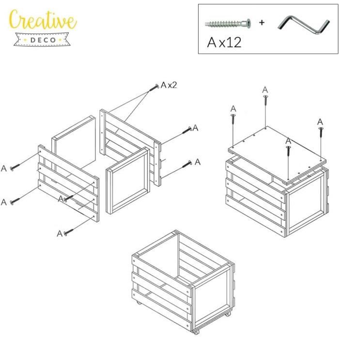 Creative Deco Caisse en Bois pour Vinyles avec Tableau Noir 46 x 36 x 29 cm | Bac de Rangement avec Roulettes | Jusqu'à 80 Disque