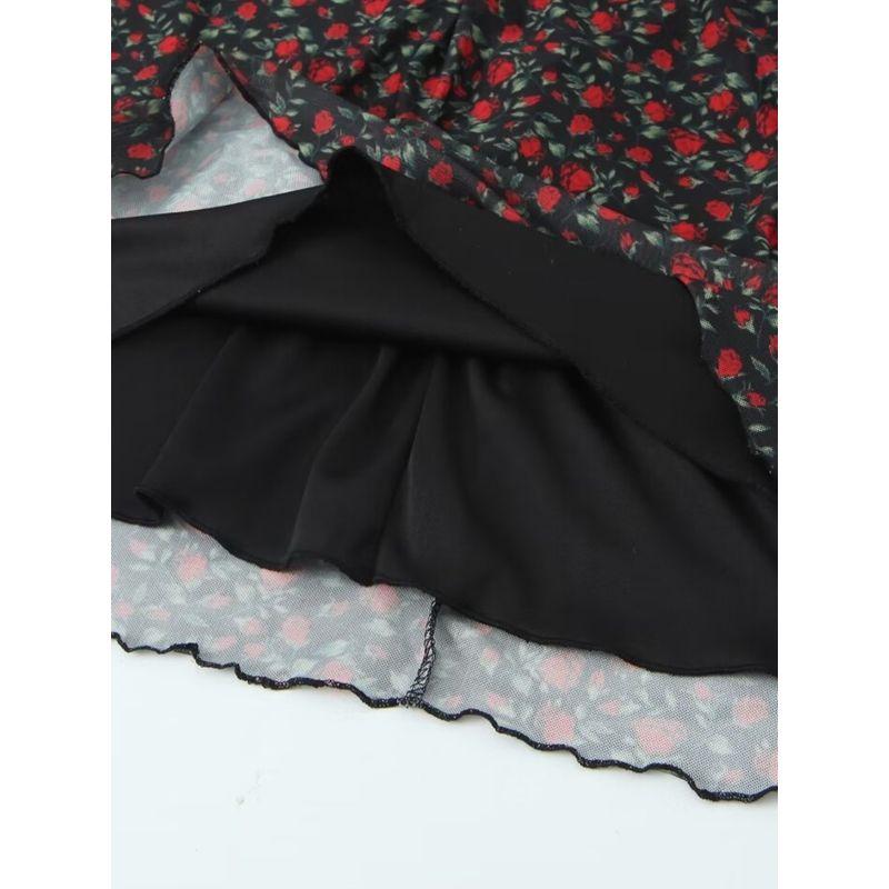 Kaslead New Arrival Women's Clothing Fashion Style Fashion Rose Printed V-neck Silm Waist-Tight Long Dress