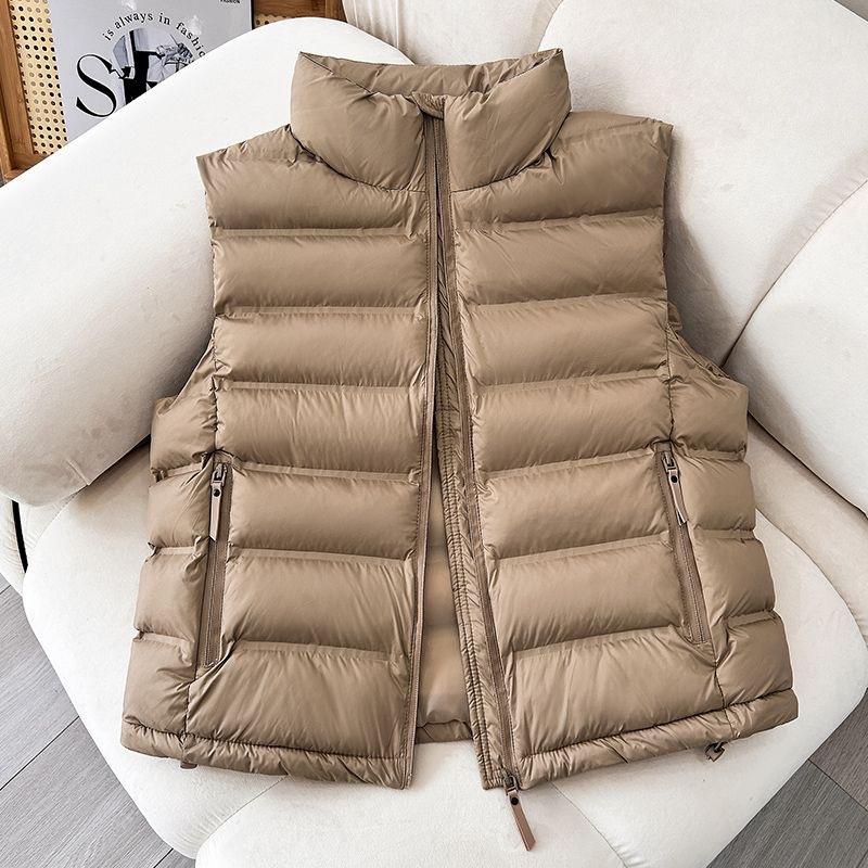 Cotton Vest Women's Autumn and Winter New Stand-up Collar Short Cotton Vest Pocket Zipper Light and Slim Vest