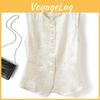 Round Slim Fit Womens Neck Buttoned Vest Sleeveless Textured Waistcoat Casual Office Outerwear