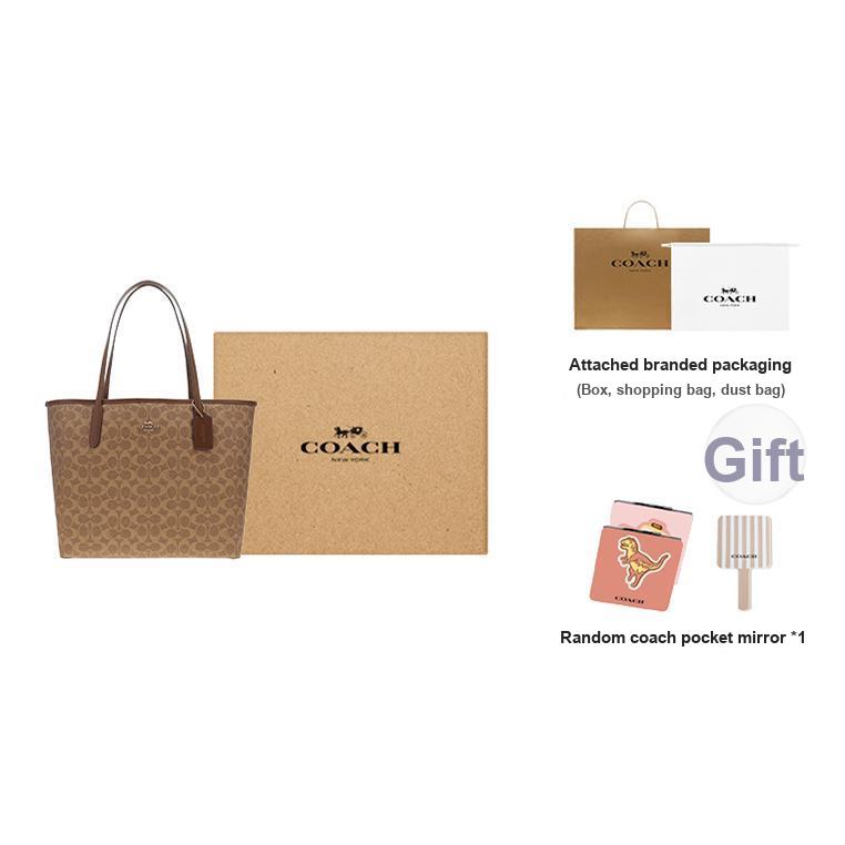 Coach Borsa a Tote City 33 con Logo e Chiusura Magnetica Borsa da Shopping in PVC Ecopelle Borsa a Mano/Spalla Grande da Donna Marrone Chiaro Marrone CV976-IMXHE