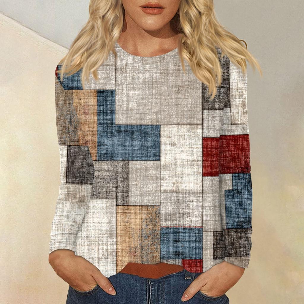 Damen Täglich Lässig Langärmlig Bedruckt O-Ausschnitt Oberteil