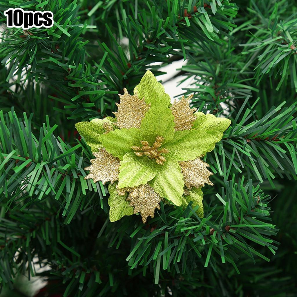 Christmas Party Poinsettia Glitter Flowers Set of 10 Color Options