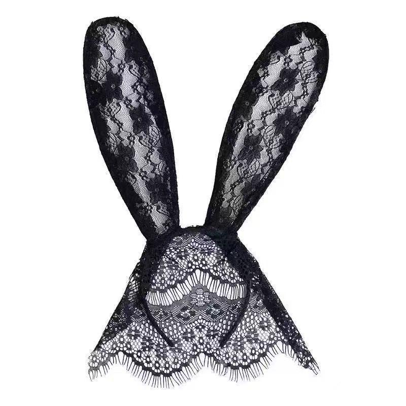 1PC Veil Cat Rabbit Ear Hoop Lace Cat Ears Headbands Black Hairbands Eye Mask