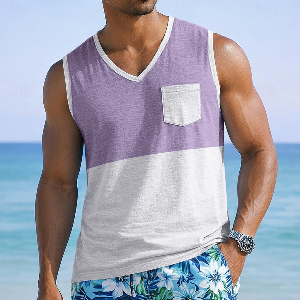 Men’s Sleeveless V-Neck Casual Tank Top with Chest Pocket Relaxed Fit Lightweight Summer Shirt