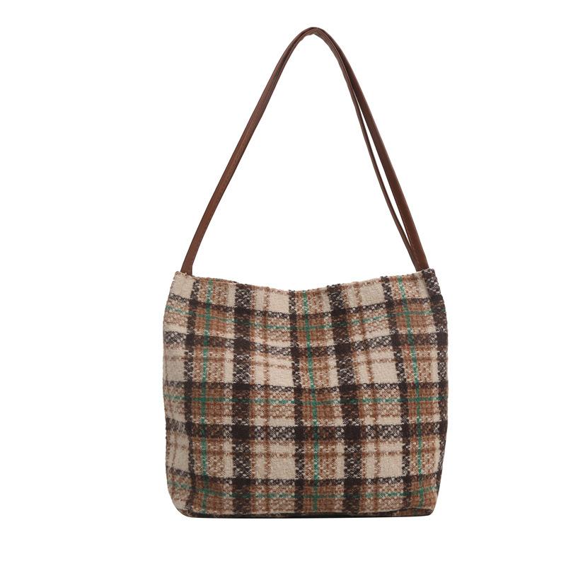 Woolen Plaid Large-capacity Fashion Simple Leisure 2025 Foreign Style Pendant Winter New Korean Version Tote Handbag