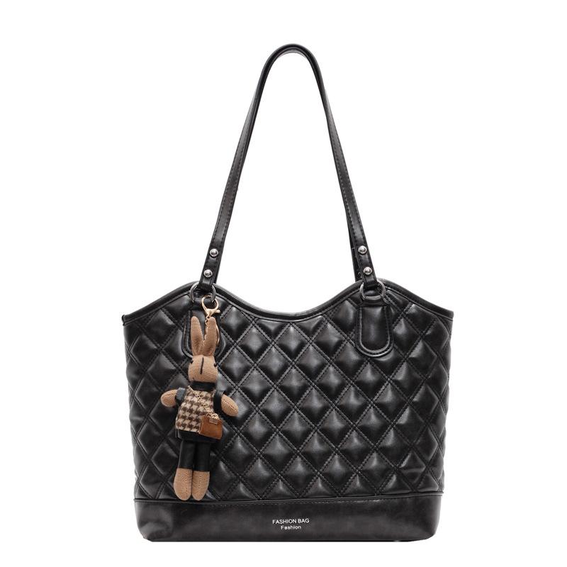 

Rhombus bag women s 2025 spring new embroidery thread plaid large-capacity messenger shoulder bag, tote commuter bag women No pendant чёрный