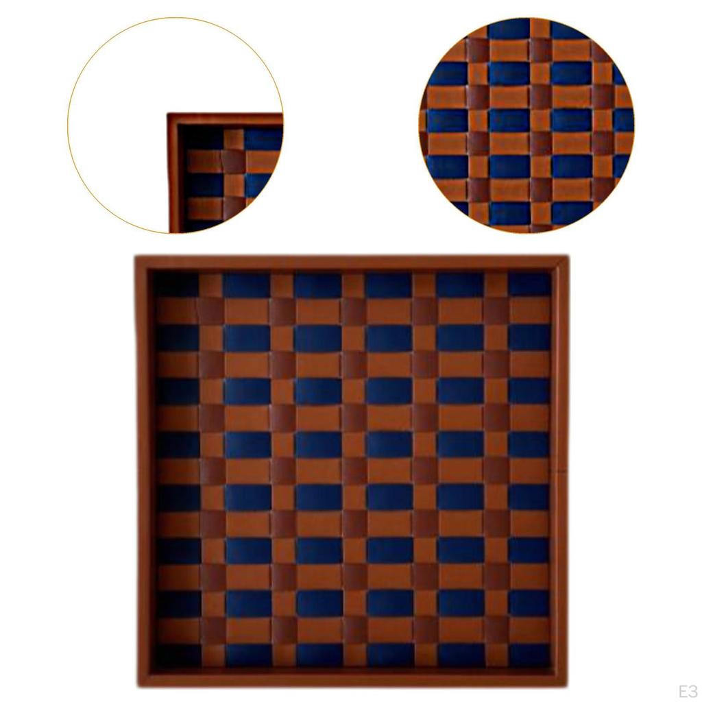 Checkerboard Leather Tray Centerpieces Jewelry Trinket Dish Farmhouse Modern Snack Bread Food