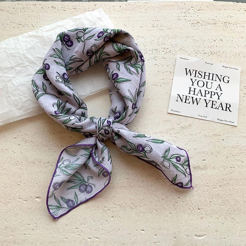 Quadratischer Schal aus Baumwolle und Leinen mit floralem Tupfenmuster - Retro & frisches Kopftuch