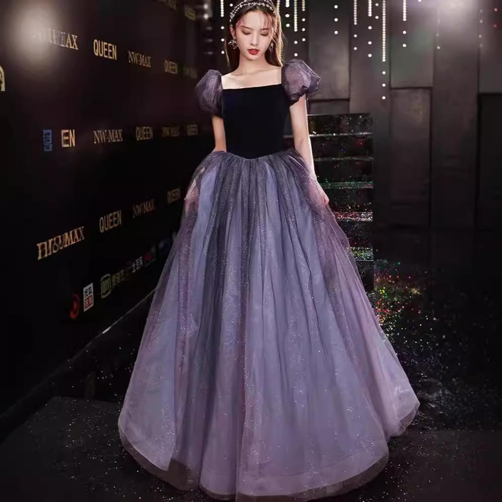 Banquet Dress Fluffy Long Temperament Annual Meeting Art Examination Chorus Dress Performance Princess On the Run Splicing Mesh Dress