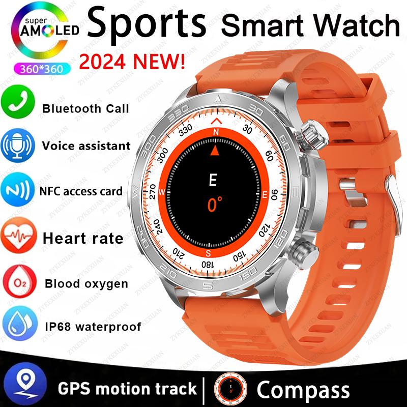 New GPS Track Smart Watch Men AMOLED HD Screen Outdoor Sports Fitness Heart Rate NFC IP68 Waterproof Bluetooth Call Smart Watch