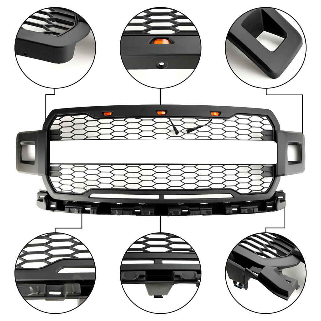 Front Bumper Grill Grille W/ LED Fit Ford F150 2018-2020 Super Duty