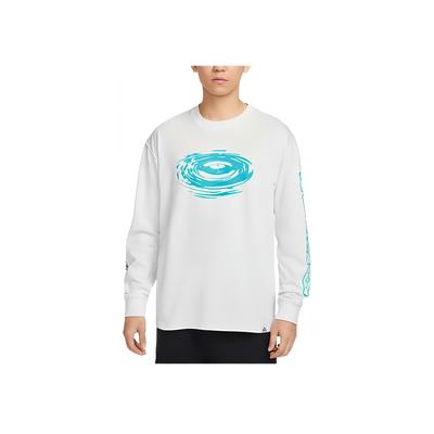 Logo Print Casual Ribbed Crew Neck Comfortable Long Sleeve T-Shirt Men Tops White FV3487-121