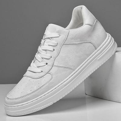 Autumn Plus Size Men's Height-Boosting Leather Sneakers (6CM) - Fashionable White Casual Shoes