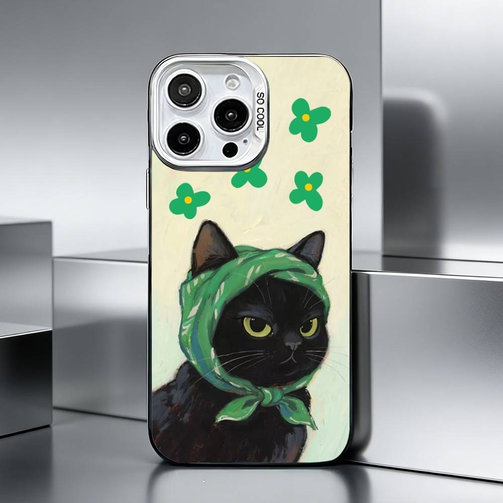 C-Cute Black White Cat   Phone Case For iPhone 17,16,15,14,13,12,11 Plus,Pro Max,XS,Colored silver phone case iPhone11PROMAX
