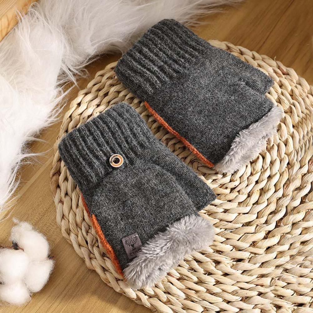 Soft Dual-use Gloves Acrylic Fibres Half Finger Gloves Knitted Yarn Flip Mittens  Keep Warm