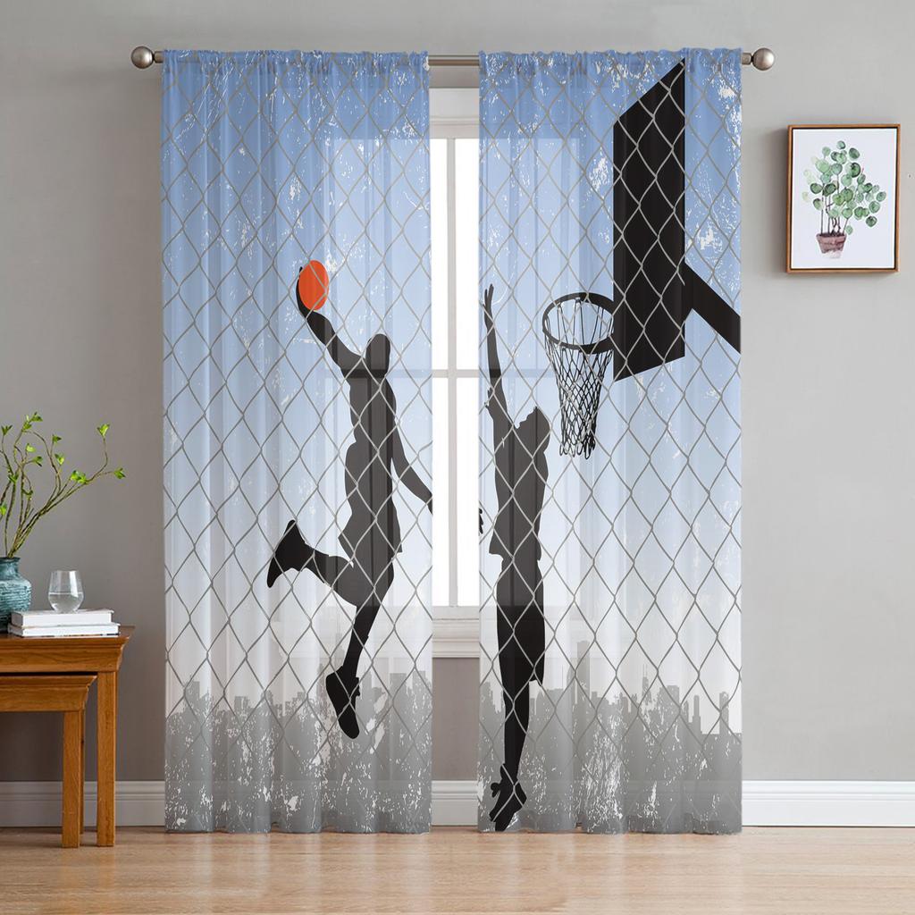 I Love Basketball Player Black Sheer Curtains for Living Room Modern Voile Curtain Bedroom Tulle Curtains Window Drapes Decor