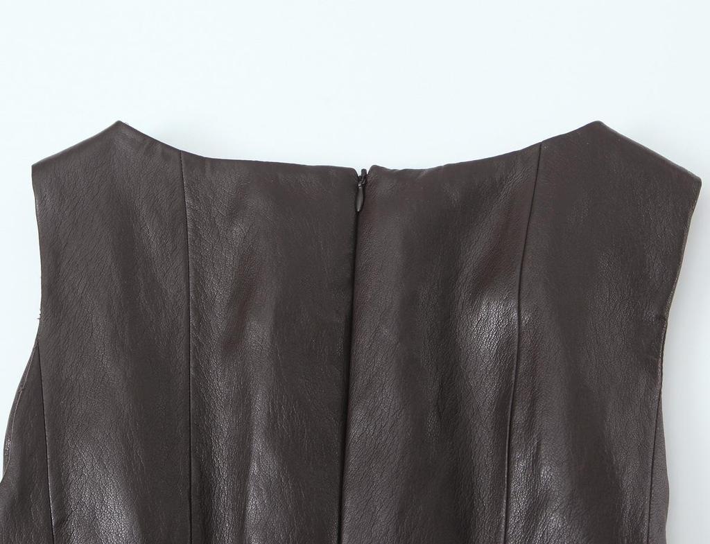2026 Spring Leather Effect Belted Top & High-Waisted Slim Midi Skirt Set