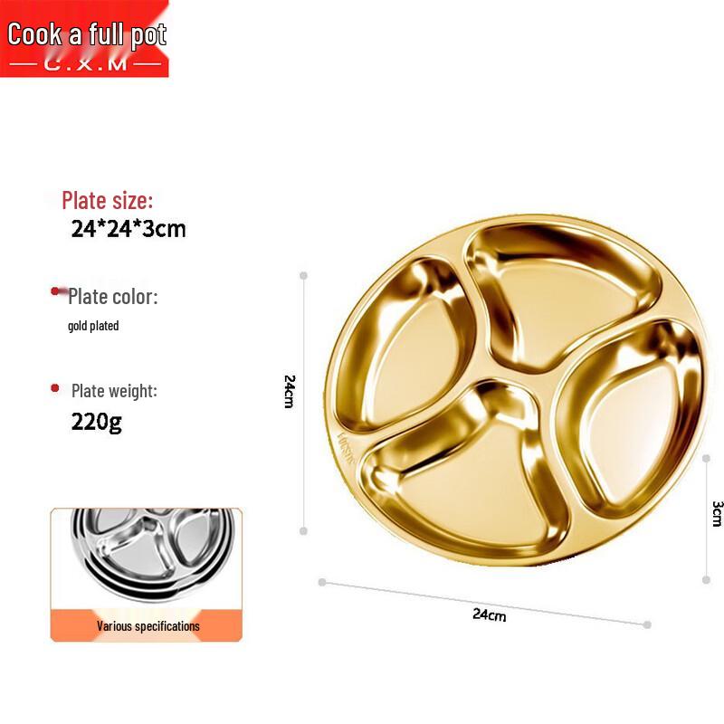304 Stainless Steel Divided Round Meal Prep Tray