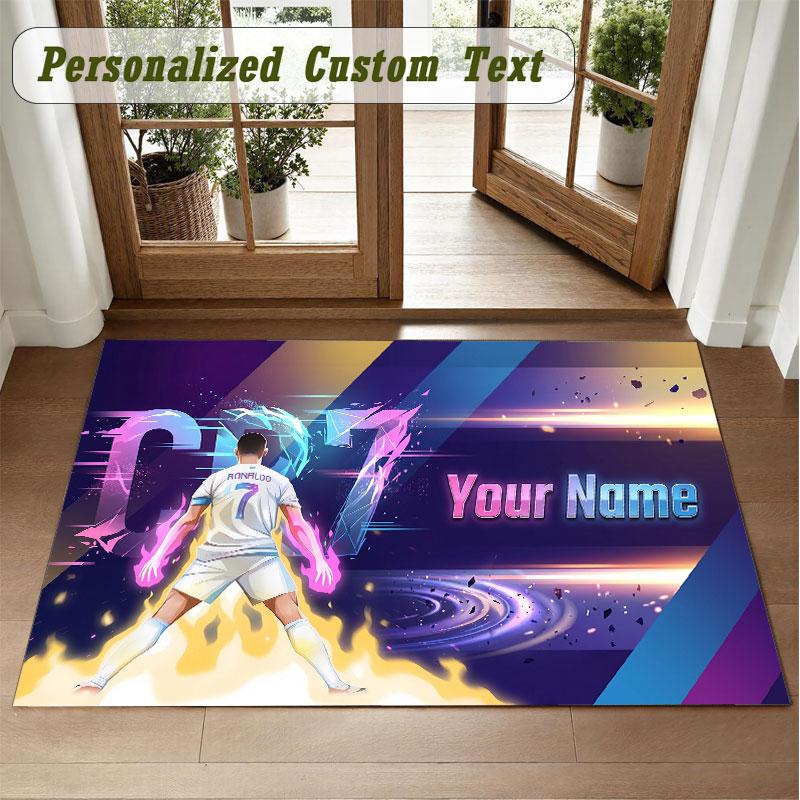 Crystal Velvet Square Rug Custom NameCristiano Ronaldo Pattern Non Slip Home Floor Decor Rug