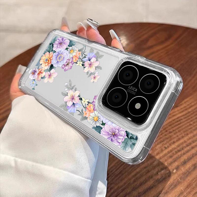 For Xiaomi 14T 13T Pro Poco F6 X6 Pro X5 Redmi 14C Note 14 Pro 13 12 11 Cover Floral Print Soft Silicone Clear Slim Shockproof Protection Phone Case