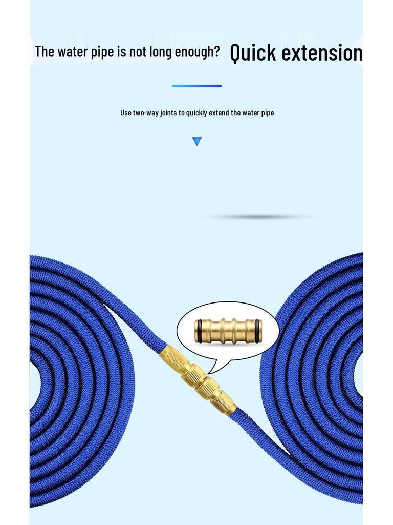 Copper-Plated Telescopic TPE Garden Water Hose for Car Wash, Expands 3x, Blue.