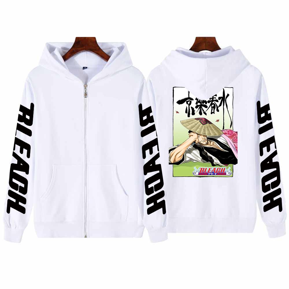 Japanese Cartoon Kyoraku Shunsui Bleach Zipper Hoodies Men Women Oversized Winter Warm Comfortable Black Zipper Jacket Coat